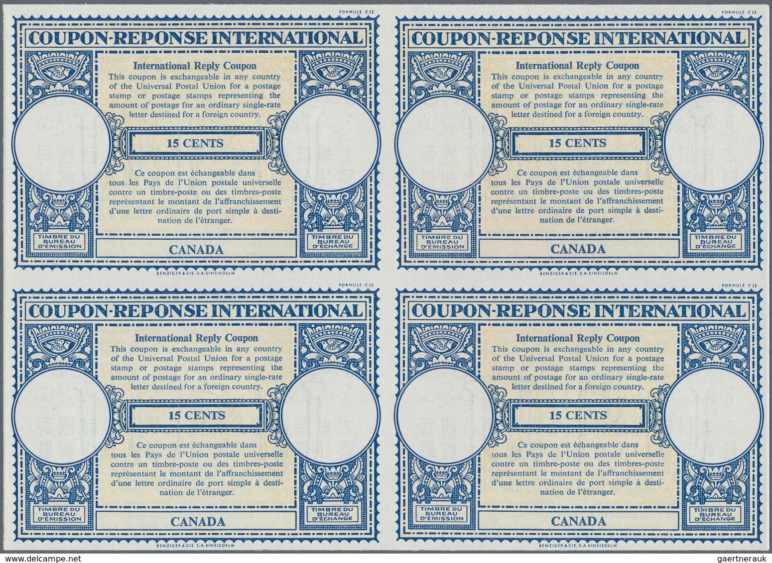 Canada - Ganzsachen: 1955. International Reply Coupon 15 Cents (London Type) In An Unused Block Of 4 - 1953-.... Règne D'Elizabeth II