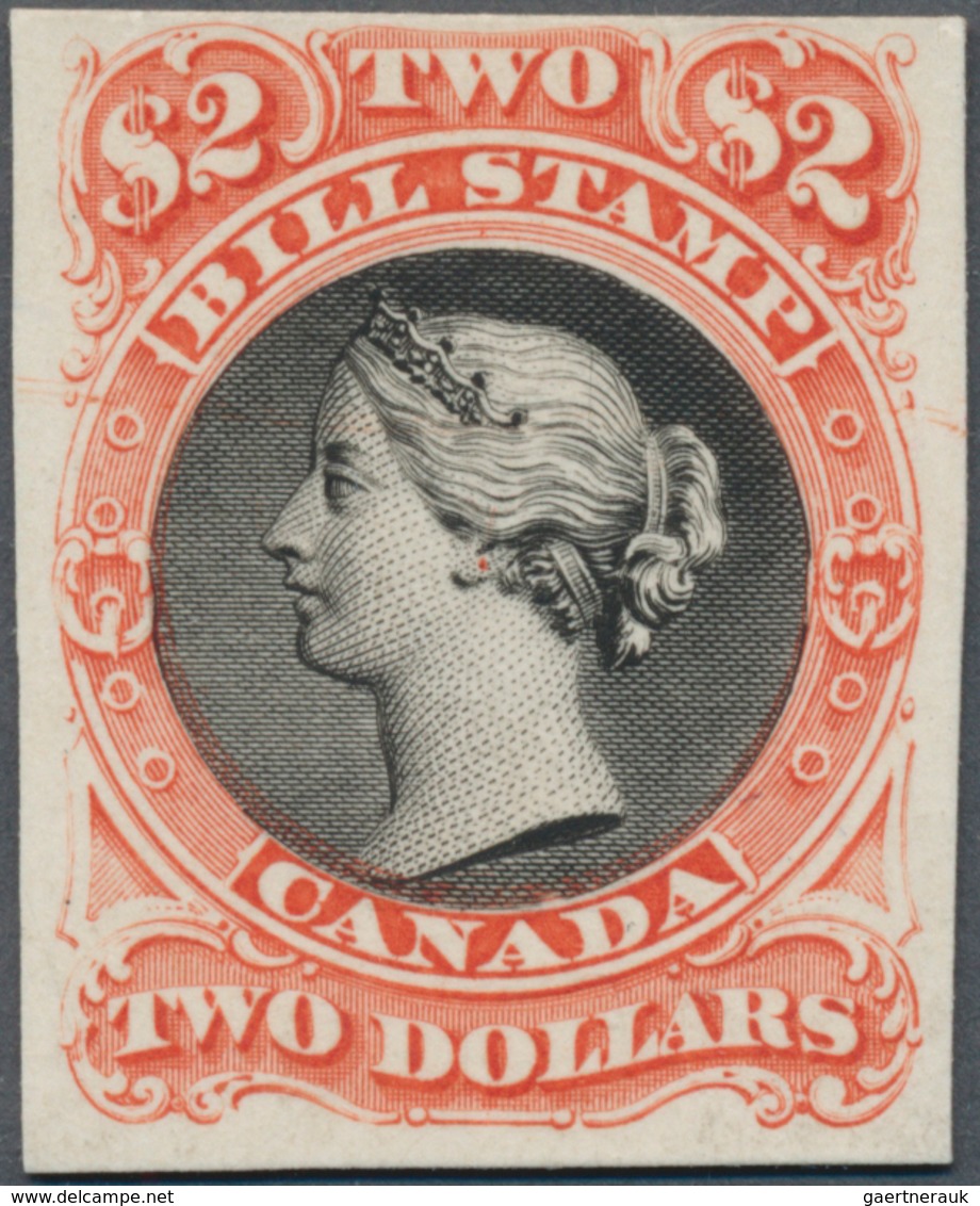 Canada - Besonderheiten: REVENUES: QV $2 Red/black "Bill Stamp", Imperforate Proof On Cardboard. Van - Autres & Non Classés