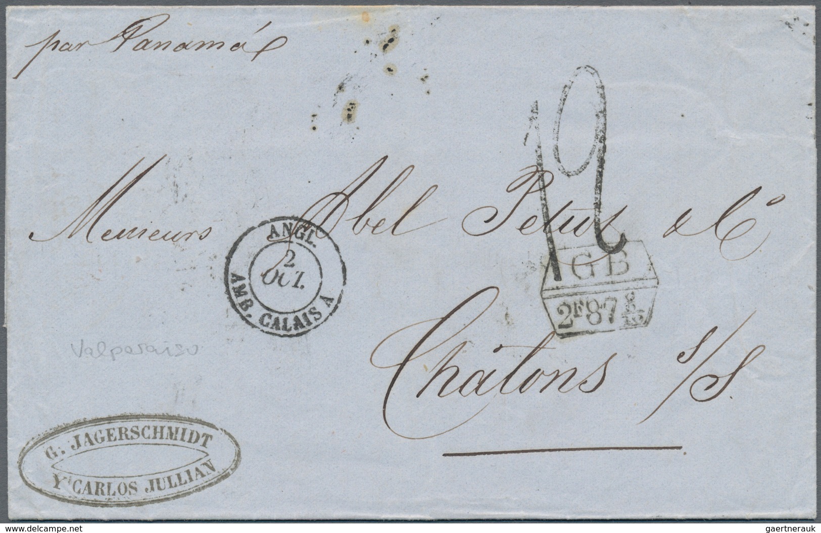 Chile: 1857, Entire Folded Letter Dated "Valparaiso Le 15 Aout 1857" Endorsed "par Panama" To Chalon - Chili