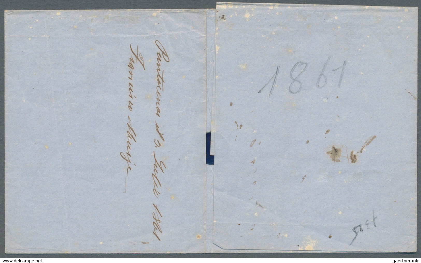 Chile: 1861 (13.7.), Stampless Folded Entire With Black Boxed Hs. 'PUNTA DEARENAS' And Ms. Taxe '25c - Chili