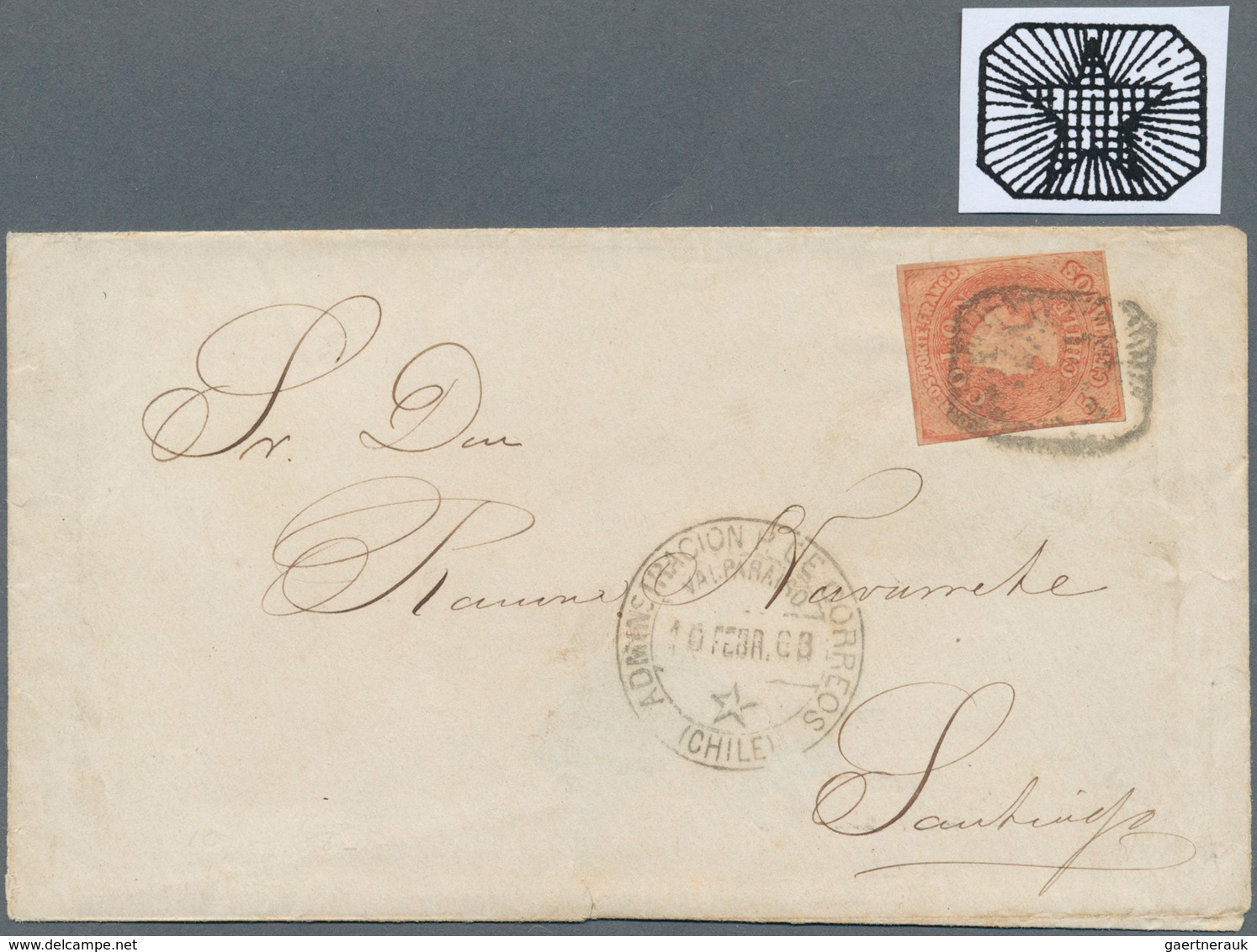 Chile: 1866/67, Last Printing 5 Centavos Rose-red, Tied By VERY RARE "RAYED STAR" CANCEL And Showing - Chili