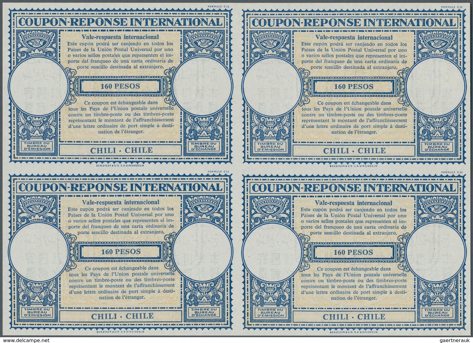 Chile - Ganzsachen: 1959. International Reply Coupon 160 Pesos (London Type) In An Unused Block Of 4 - Chili