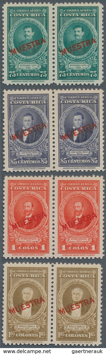 Costa Rica: 1943/1946, Presidents Airmail Issue 15 Different Stamps With Red Opt. MUESTRA All In Hor - Costa Rica