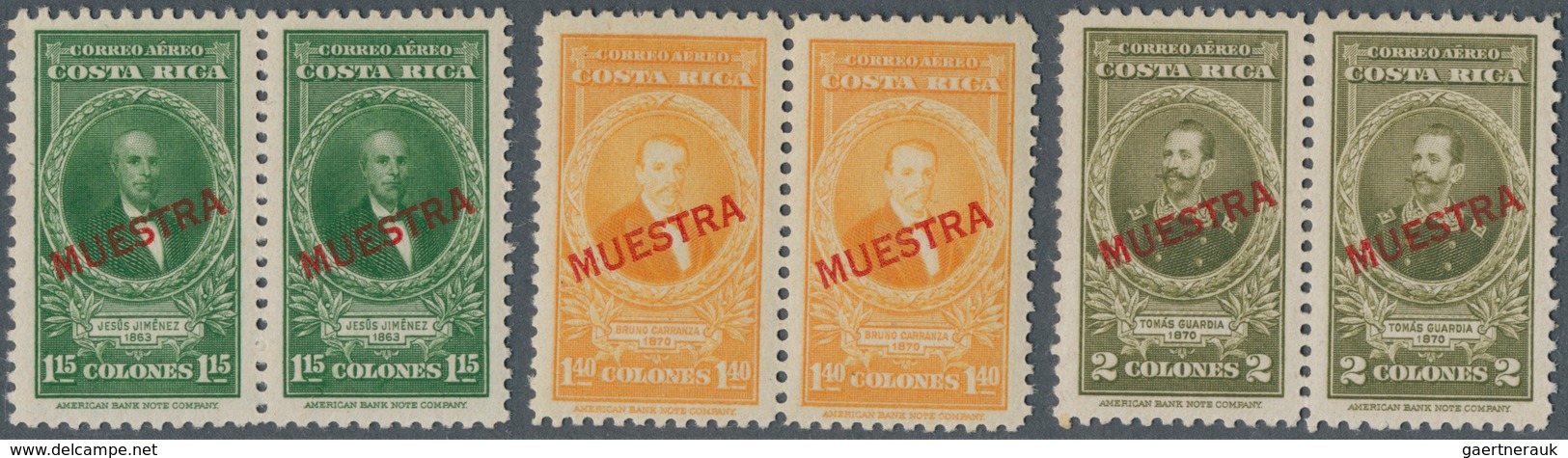 Costa Rica: 1943/1946, Presidents Airmail Issue 15 Different Stamps With Red Opt. MUESTRA All In Hor - Costa Rica