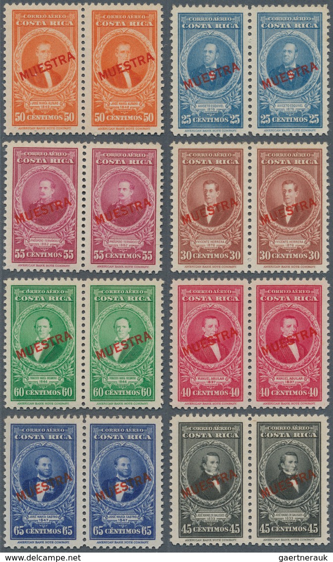 Costa Rica: 1943/1946, Presidents Airmail Issue 15 Different Stamps With Red Opt. MUESTRA All In Hor - Costa Rica