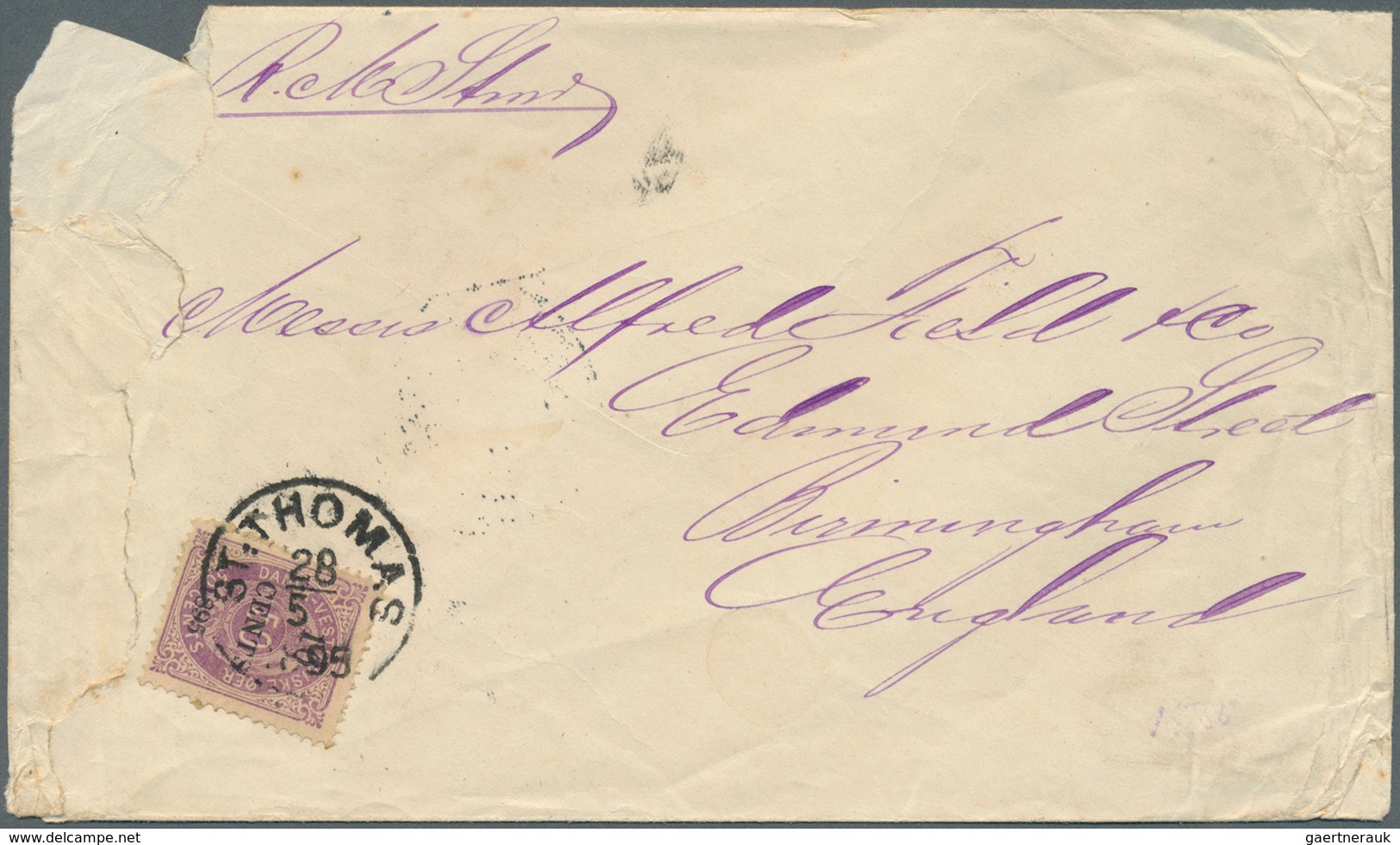 Dänisch-Westindien: 1895, 10 C./50 C. Tied "ST. THOMAS 28/5 1895" On Cover To England W. June 12 Bir - Danemark (Antilles)