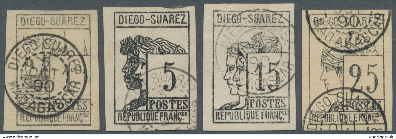 Diego Suarez: 1890 Complete Set Of Four, Used And Cancelled By Diego Suarez Datestamps (various Date - Autres & Non Classés