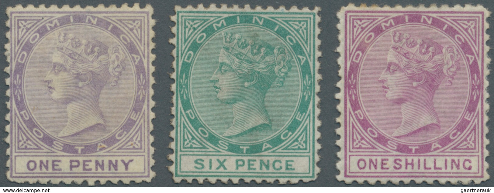 Dominica: 1874, QV Perf. 12½ With Wmk. Crown CC Complete Set Of Three With 1d. Lilac, 6d. Green And - Dominica (1978-...)