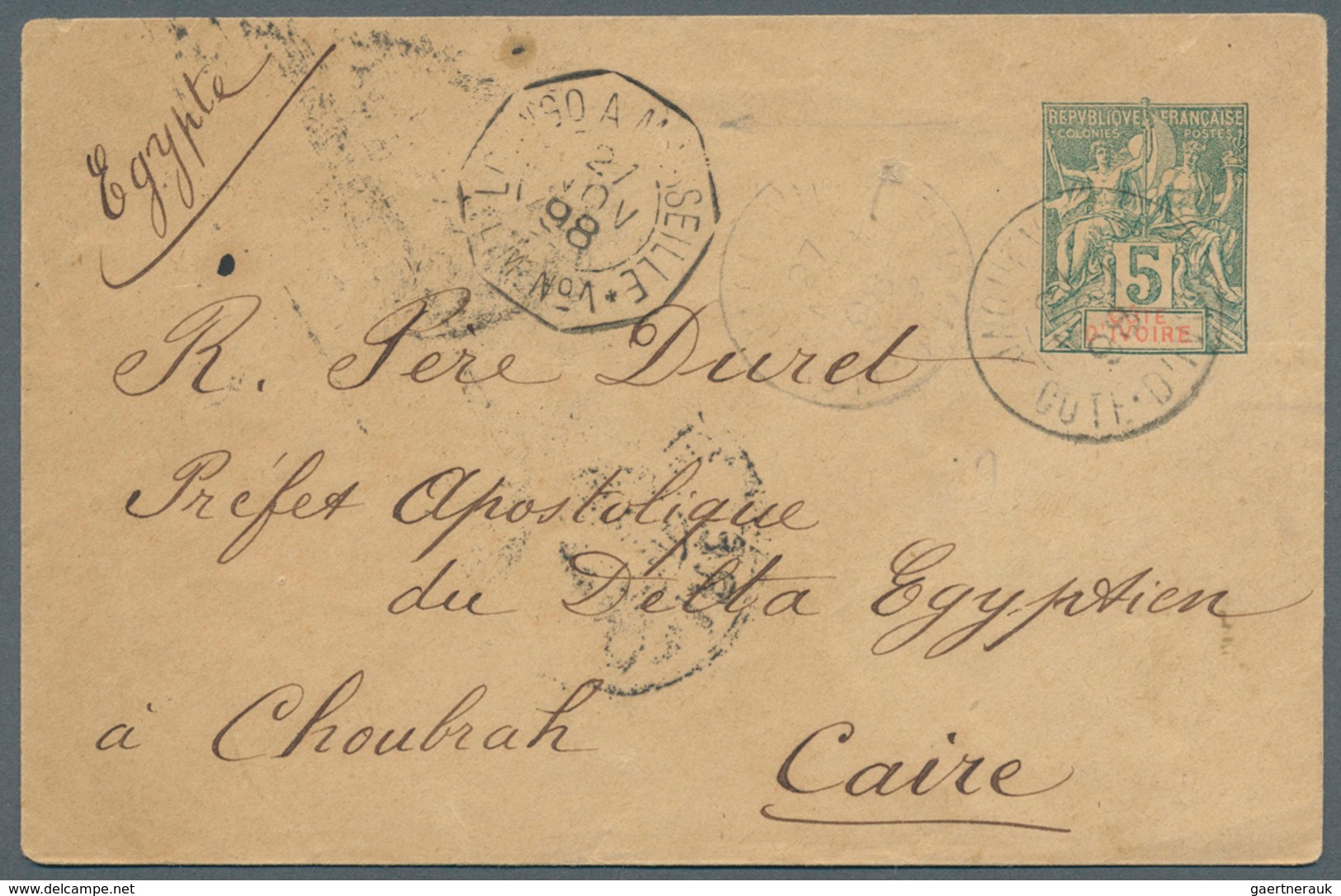 Elfenbeinküste: 1898. Postal Stationery Envelope 5c Green (flap Missing) Cancelled By Jacqueville/Co - Côte D'Ivoire (1960-...)