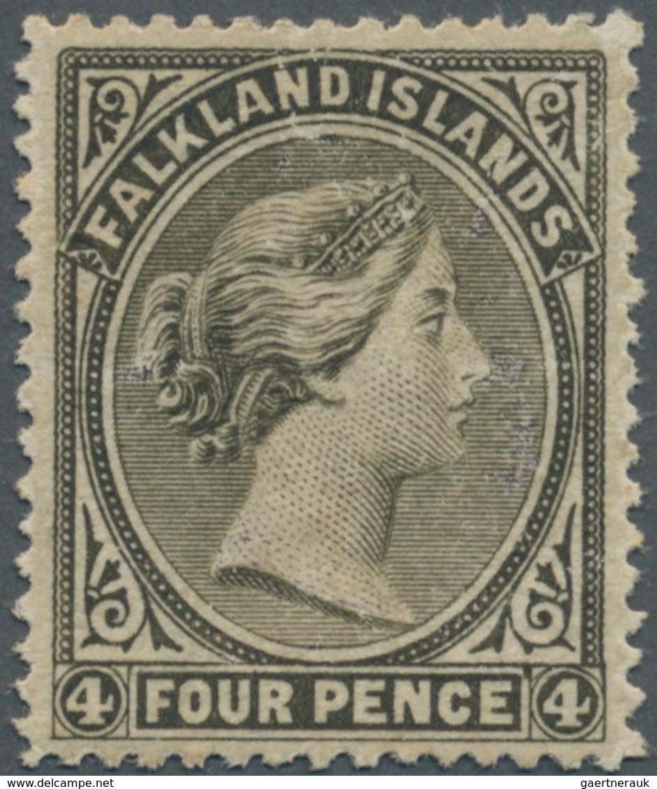 Falklandinseln: 1879, QV 4d. Grey-black Perf. 14 Without Watermark, Unused With Part Original Gum An - Falkland