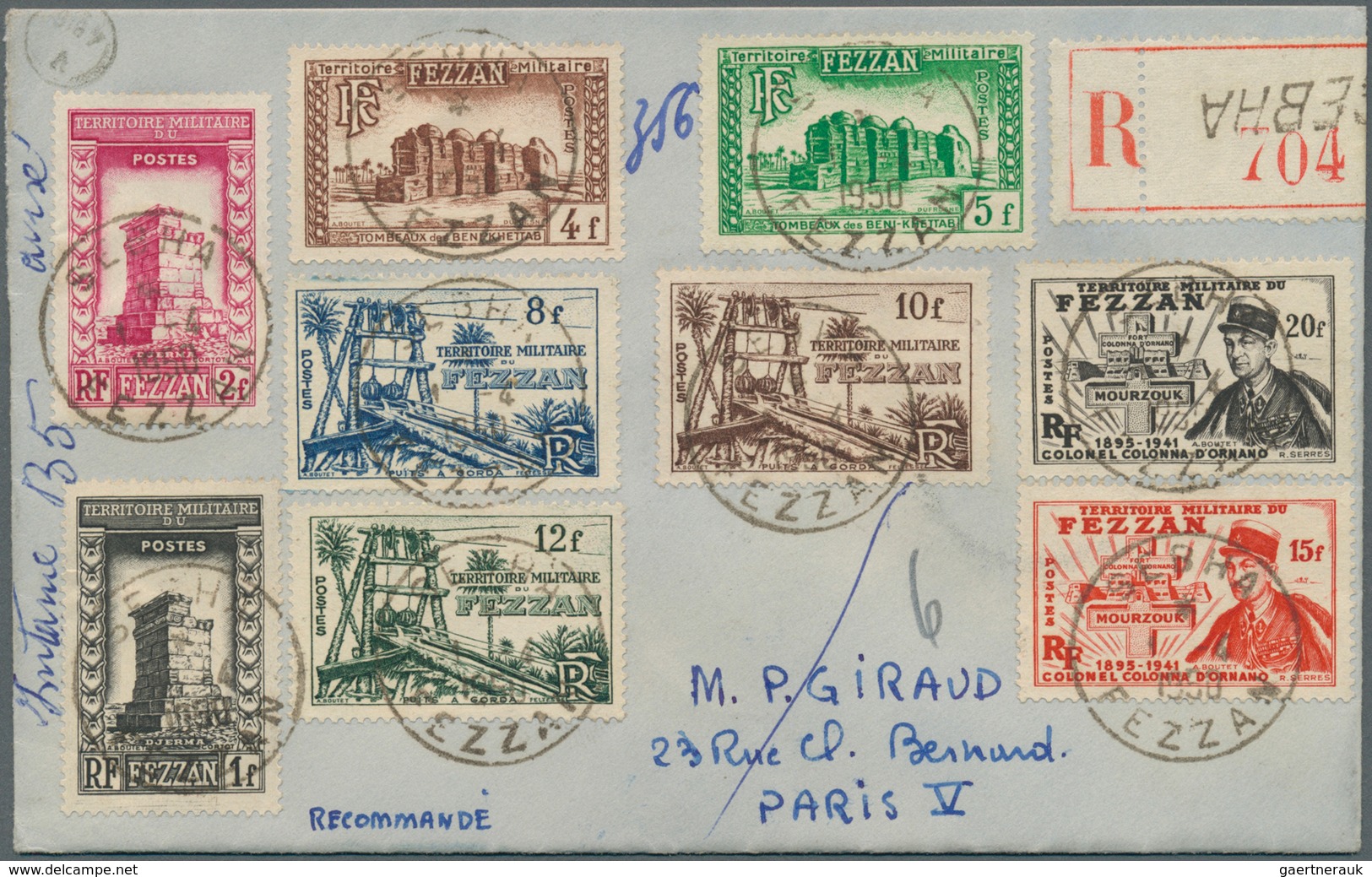 Fezzan: 1949, Definitives Pictorials/Officers, 1fr. To 50fr., Complete Set Of Eleven Values On Two R - Lettres & Documents