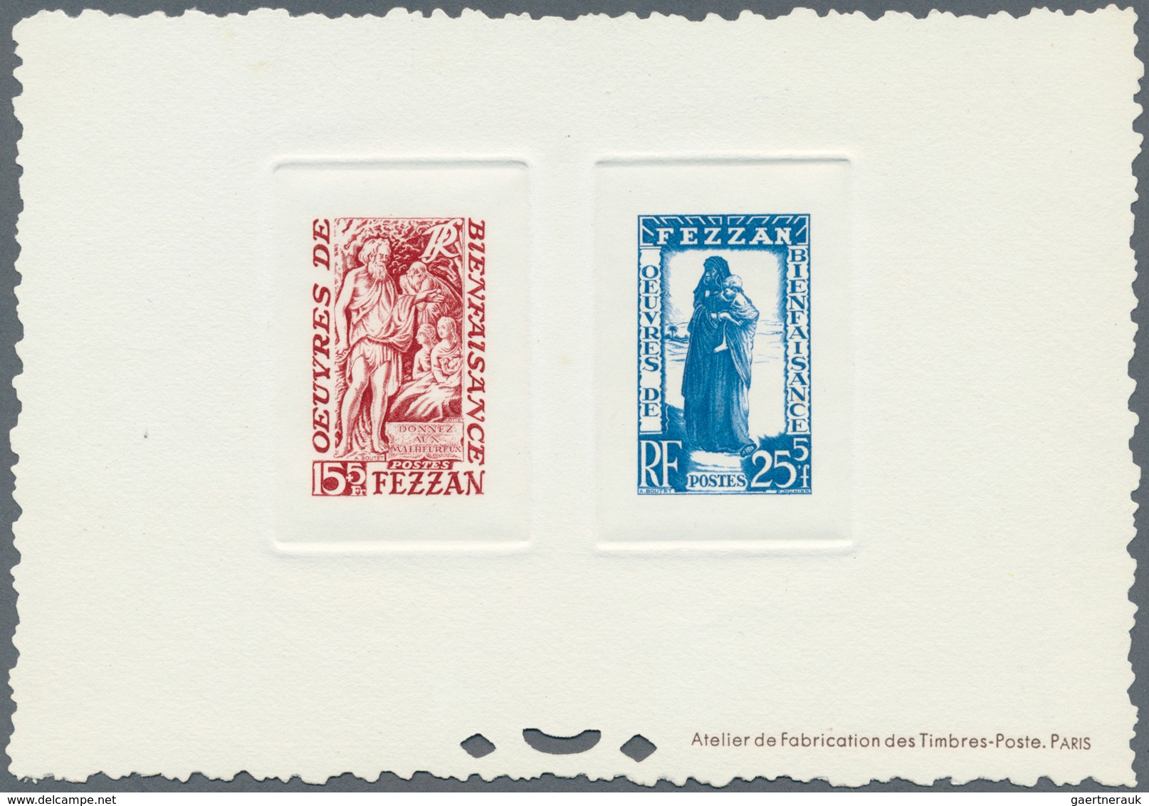 Fezzan: 1950. Lot With One Composite Epreuve D'atelier With Two Stamps For The Complete Charity Set - Lettres & Documents