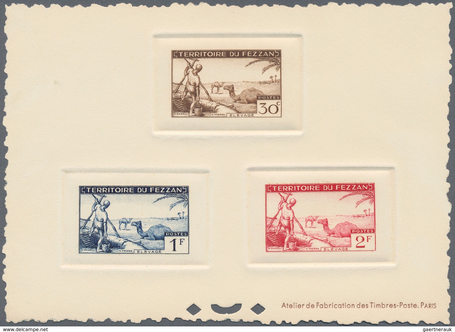 Fezzan: 1951, Definitives "Agriculture", Complete Set, Four Epreuve Collective (one Piece Slightly C - Lettres & Documents