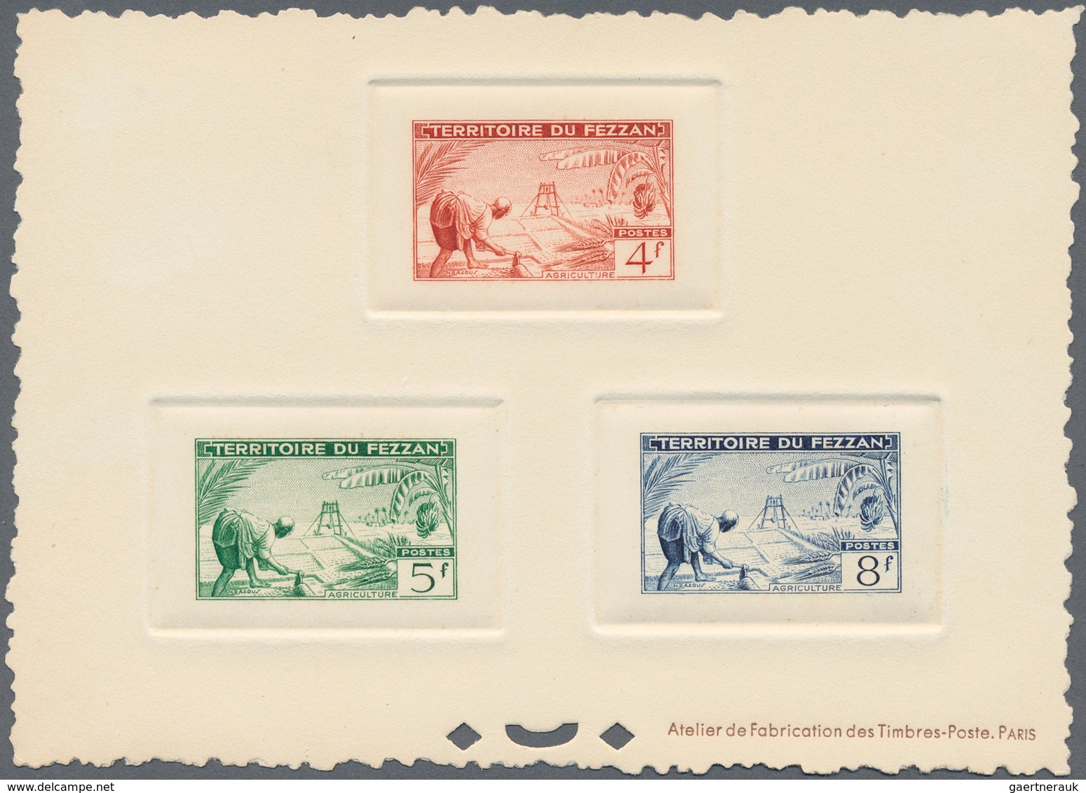 Fezzan: 1951, Definitives "Agriculture", complete set, four epreuve collective (one piece slightly c