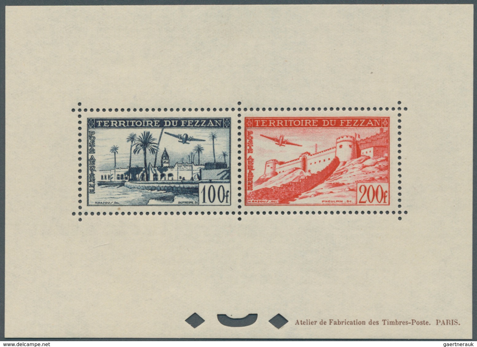 Fezzan: 1951, Airmails, Bloc Speciaux, Unmounted Mint. Very Rare, Only Few Known. Maury BS3 - Lettres & Documents