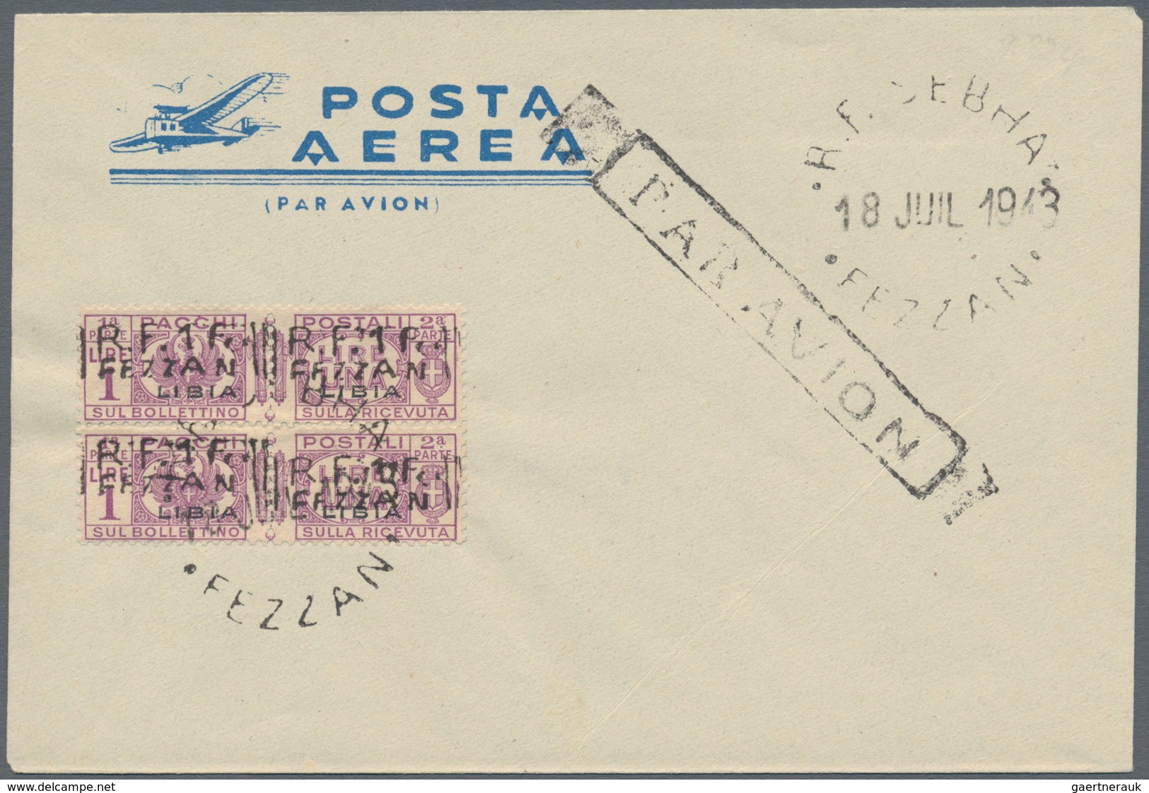 Fezzan - Paketmarken: 1943, French Occupation, Revaluation Overprints On Libya Parcel Stamps, 1fr. O - Autres & Non Classés