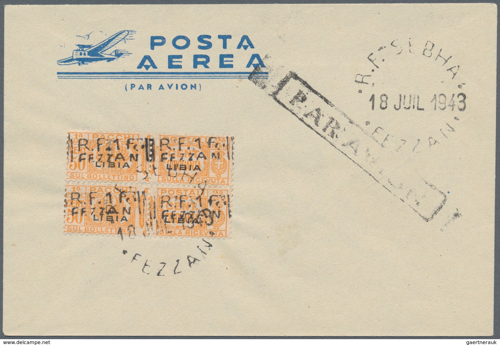 Fezzan - Paketmarken: 1943, French Occupation, Revaluation overprints on Libya parcel stamps, 1fr. o