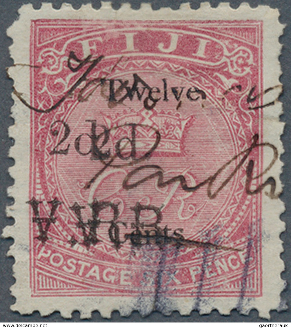 Fiji-Inseln: 1875, "2d./VR" Double Overprint On 12c. On 6c. Carmine-rose, Fiscally Used And Oblit. B - Fidji (...-1970)