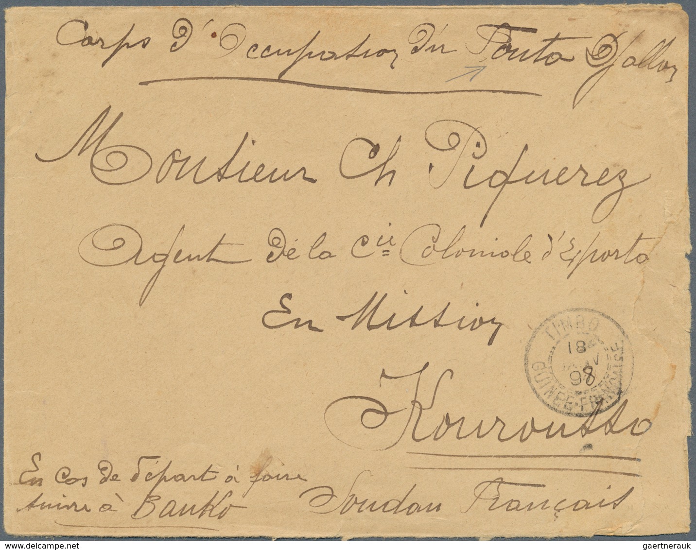 Französisch-Guinea: 1898. Stampless Envelope (faults) Written From Timbo, French Guinee Addressed To - Other & Unclassified