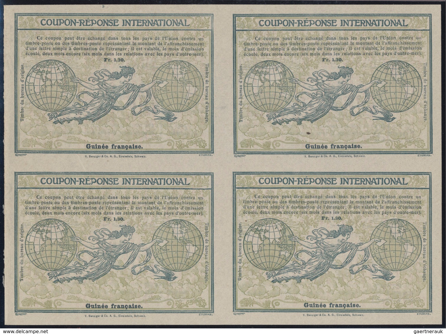 Französisch-Guinea: Design "Madrid" 1920 International Reply Coupon As Block Of Four 1,30 Fr.Guinee - Sonstige & Ohne Zuordnung