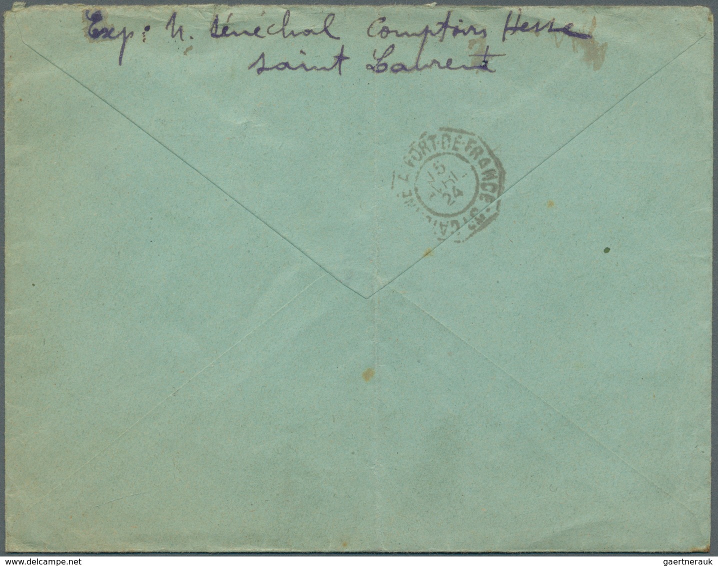 Französisch-Guyana: 1924, Registered Business Letter From ST. LAURENT DU MARONI With Mixed Franking - Neufs