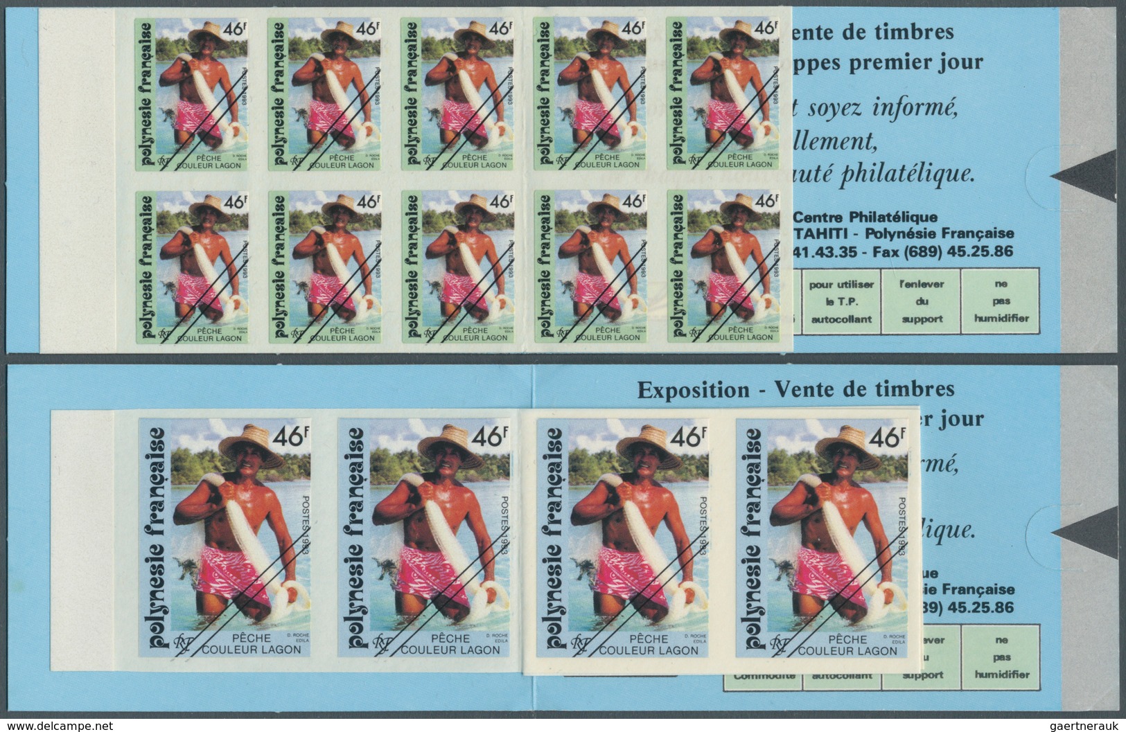 Französisch-Polynesien: 1993, FRENCH POLYNESIA: Fisherman 46fr. Both Sizes In Complete Booklets With - Neufs