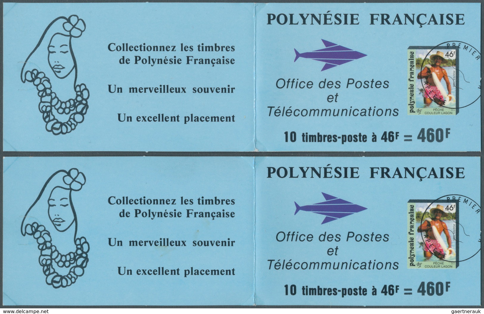 Französisch-Polynesien: 1993, FRENCH POLYNESIA: Fisherman 46fr. Both Sizes In Complete Booklets With - Neufs
