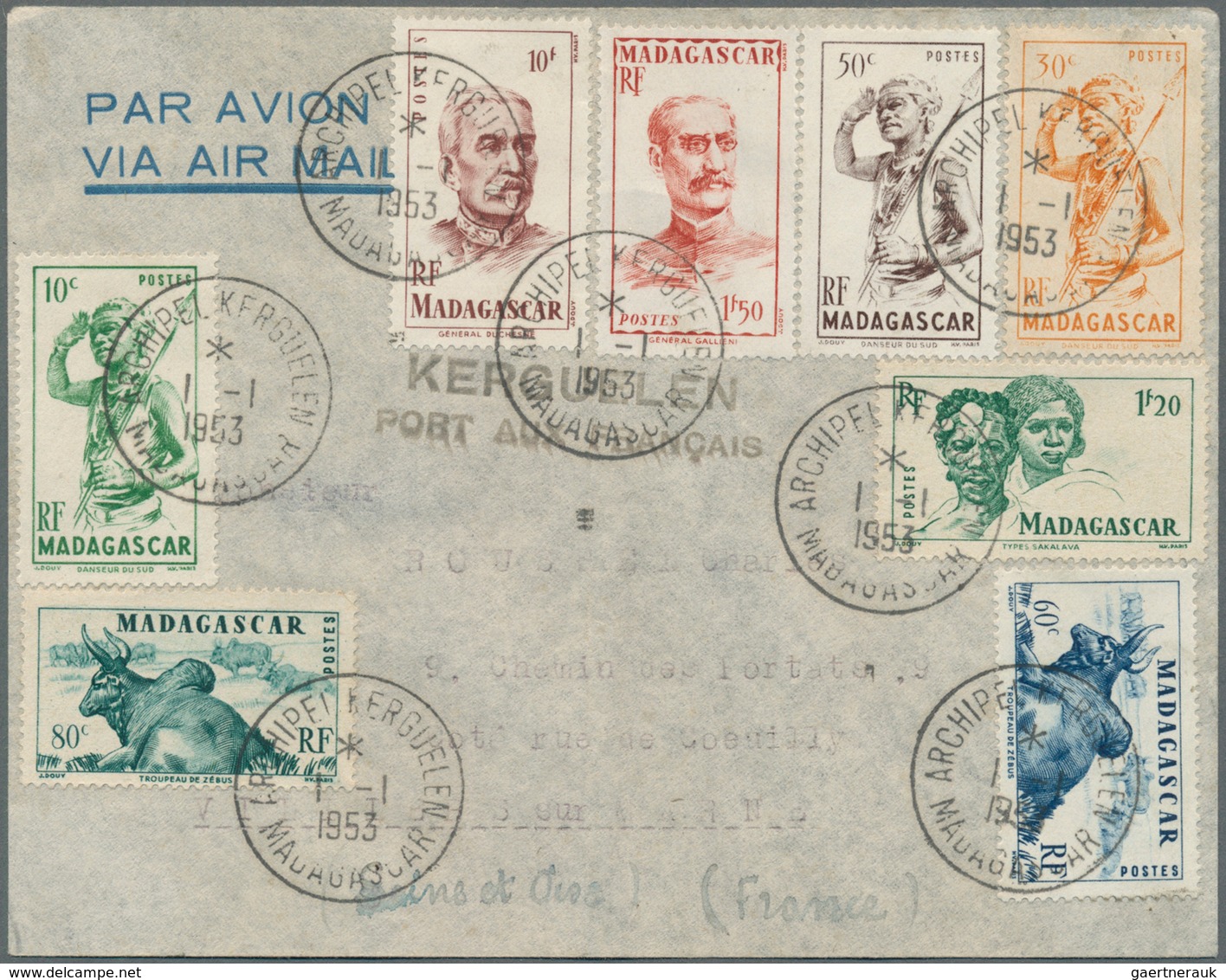 Französische Gebiete In Der Antarktis: 1953, "KERGUELEN PORT AUX FRANCAIS", Black Double Line On Air - Briefe U. Dokumente