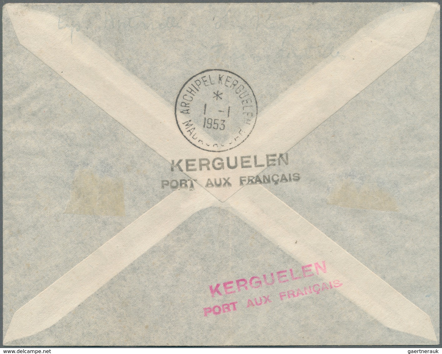 Französische Gebiete In Der Antarktis: 1953, "KERGUELEN PORT AUX FRANCAIS", Black Double Line On Air - Lettres & Documents