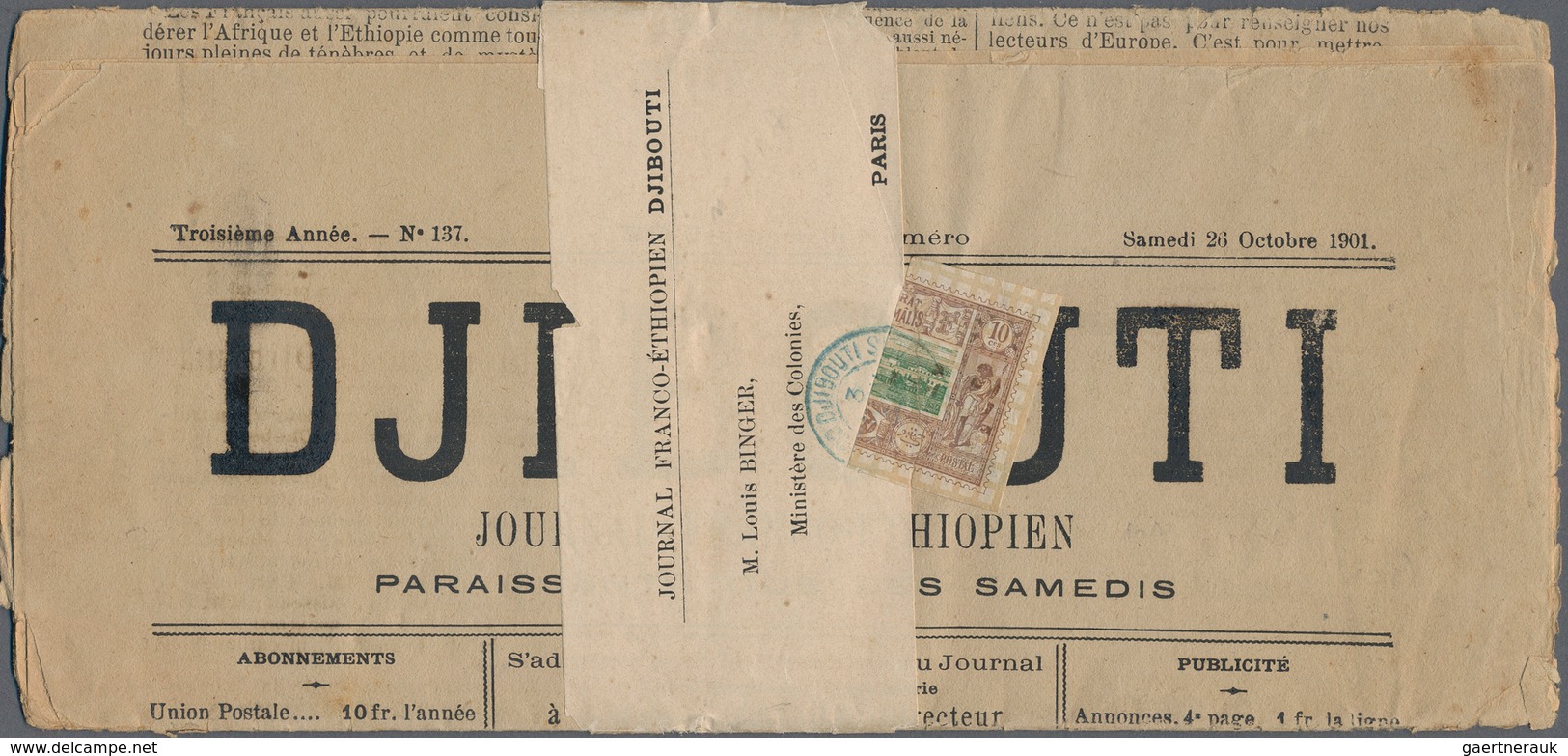Französische Somaliküste: 1894, 10 C. Brown And Green, Vertical Bisected (right Part) Tied By Blue C - Sonstige & Ohne Zuordnung
