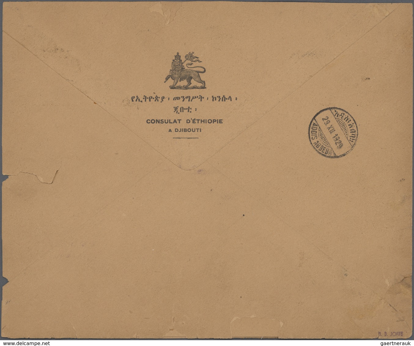 Französische Somaliküste: 1929, First Flight "DJIBOUTI-ADDIS ABEBA" , Larger Envelope Addressed To T - Autres & Non Classés