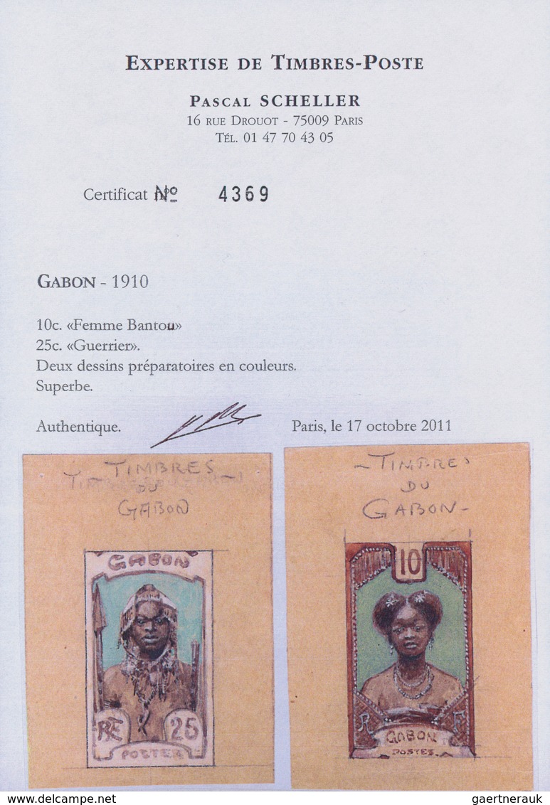 Gabun: 1910 Gabon, Original Hand Painted Artwork For The Pictorial Issue, Approximately 83x112mm, Un - Ungebraucht