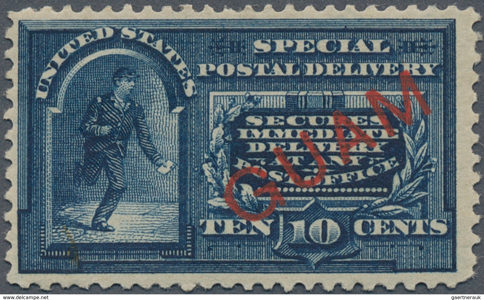 Guam: 1899, Special Delivery 10 C. Blue With Red Overprint "GUAM", Unused, Fine, Signed - Guam