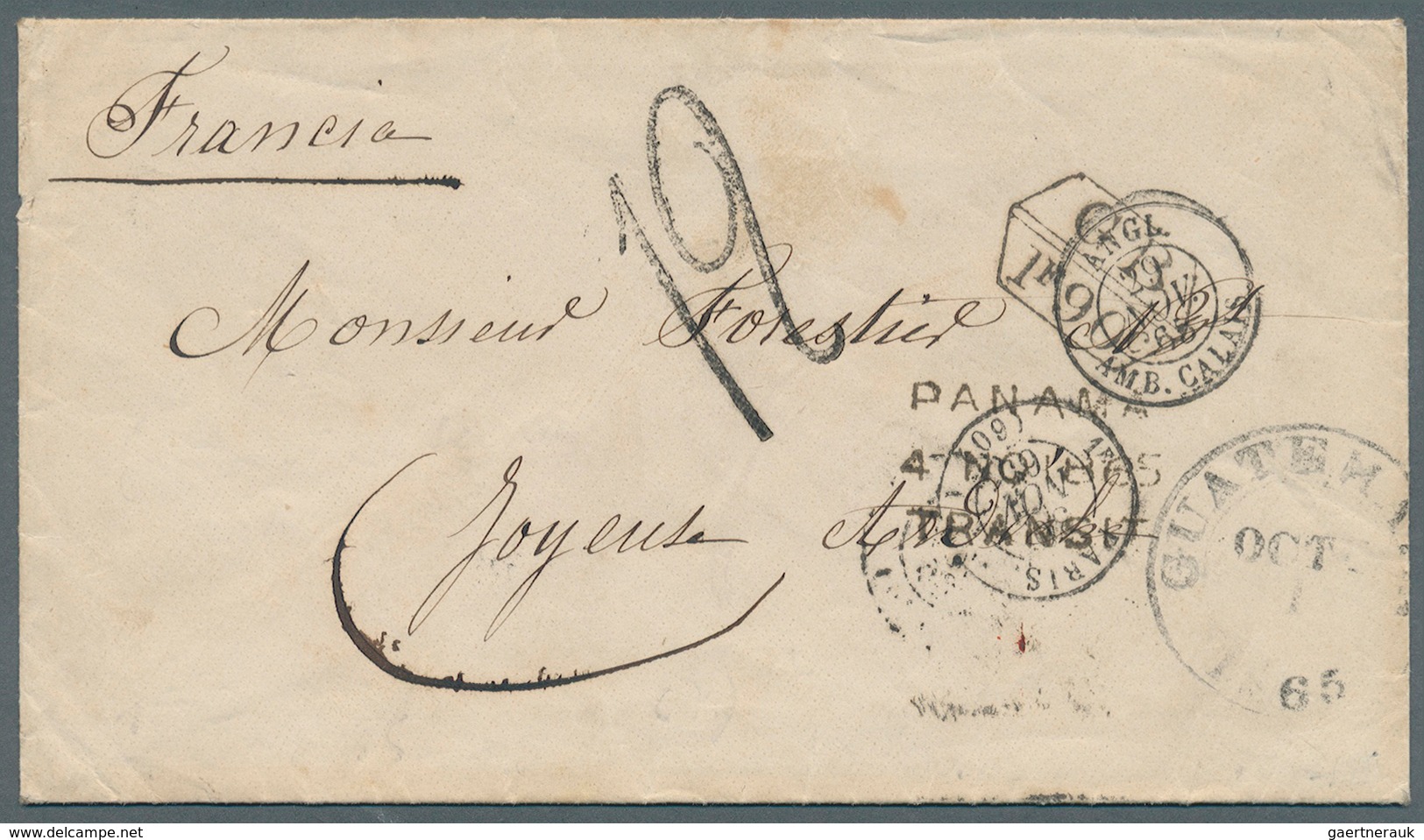 Guatemala: 1865. Stampless Envelope Addressed To France Cancelled By Guatemala Date Stamp Routed Via - Guatemala