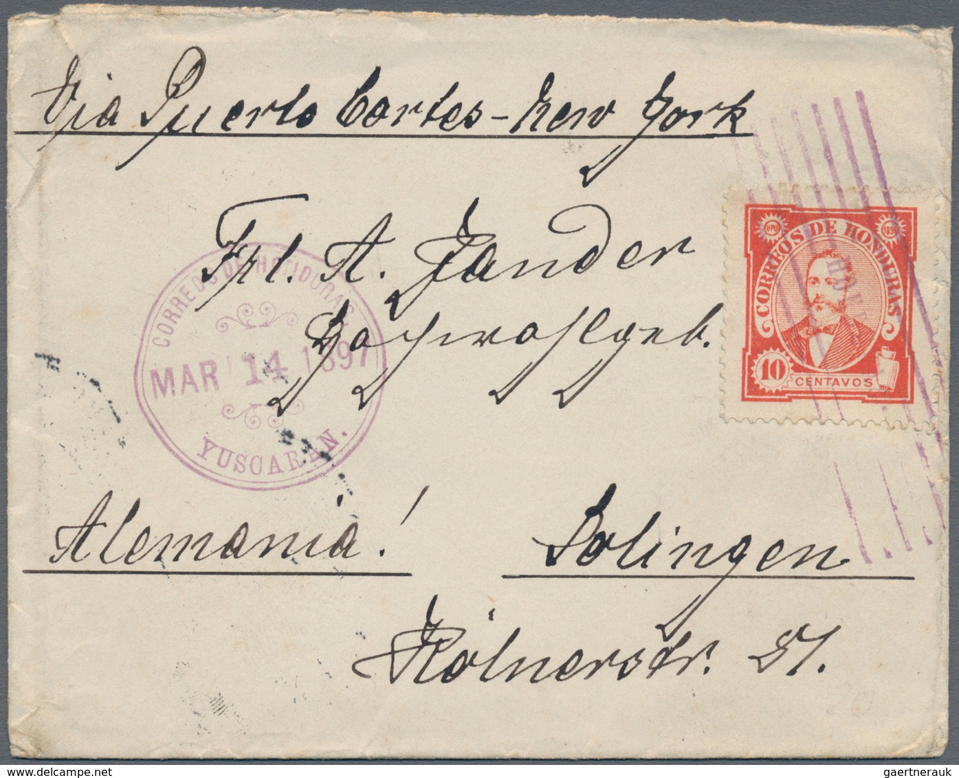 Honduras: 1897, Three Covers: 10 C. Carmine From "YUCARAN" To Solingen/Germany (2) Resp. 5 C. Violet - Honduras