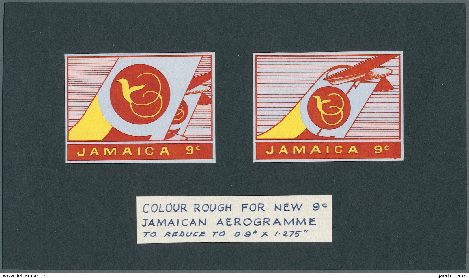 Jamaica: 1970 (ca.), PHOTO PLATES Of The Stamp Impression For An Aerogramme 9c Affixed To Paper With - Jamaique (1962-...)