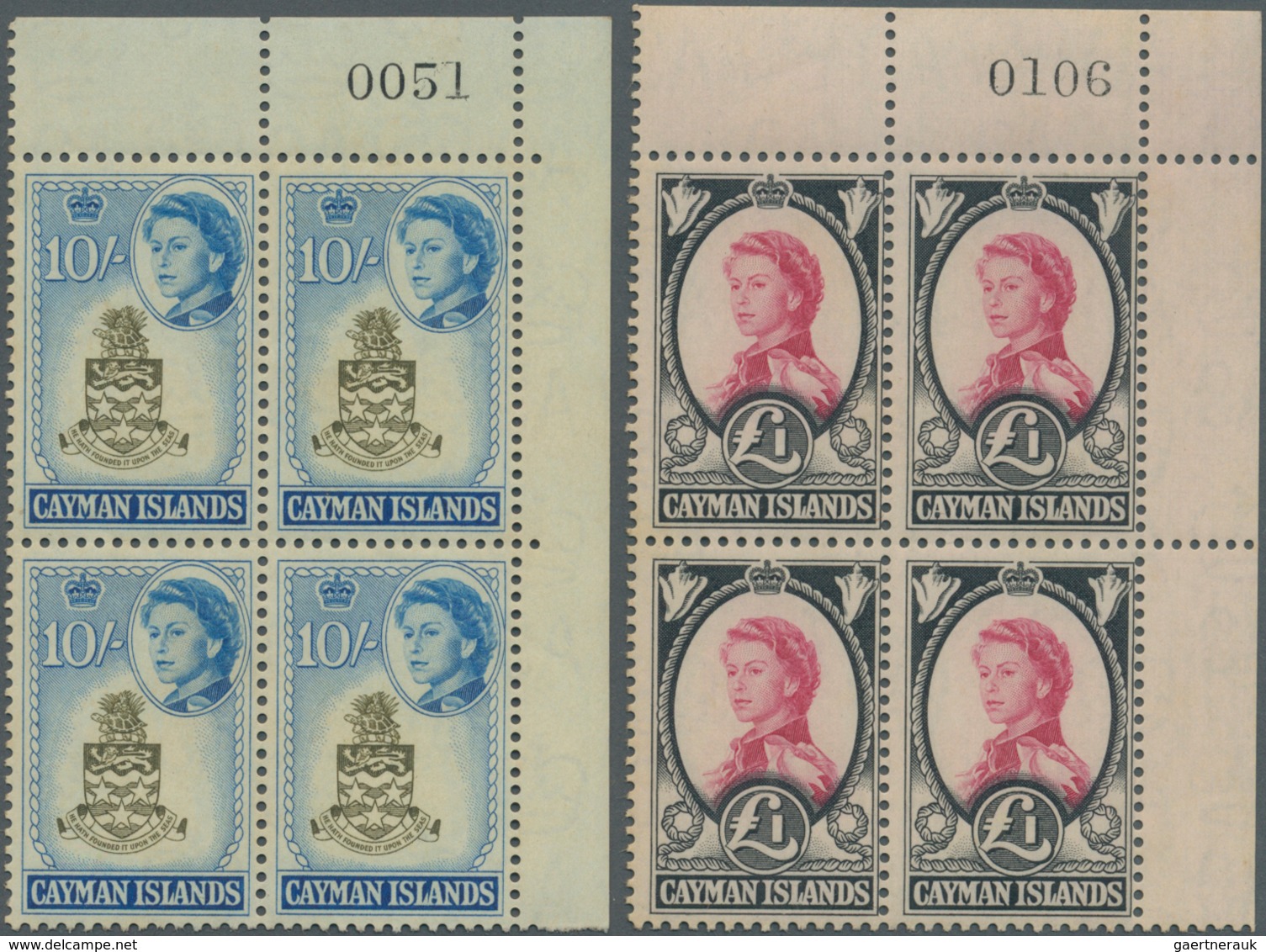 Kaiman-Inseln / Cayman Islands: 1962, QEII Definitives Complete Set Of 15 In Blocks Of Four From Dif - Iles Caïmans