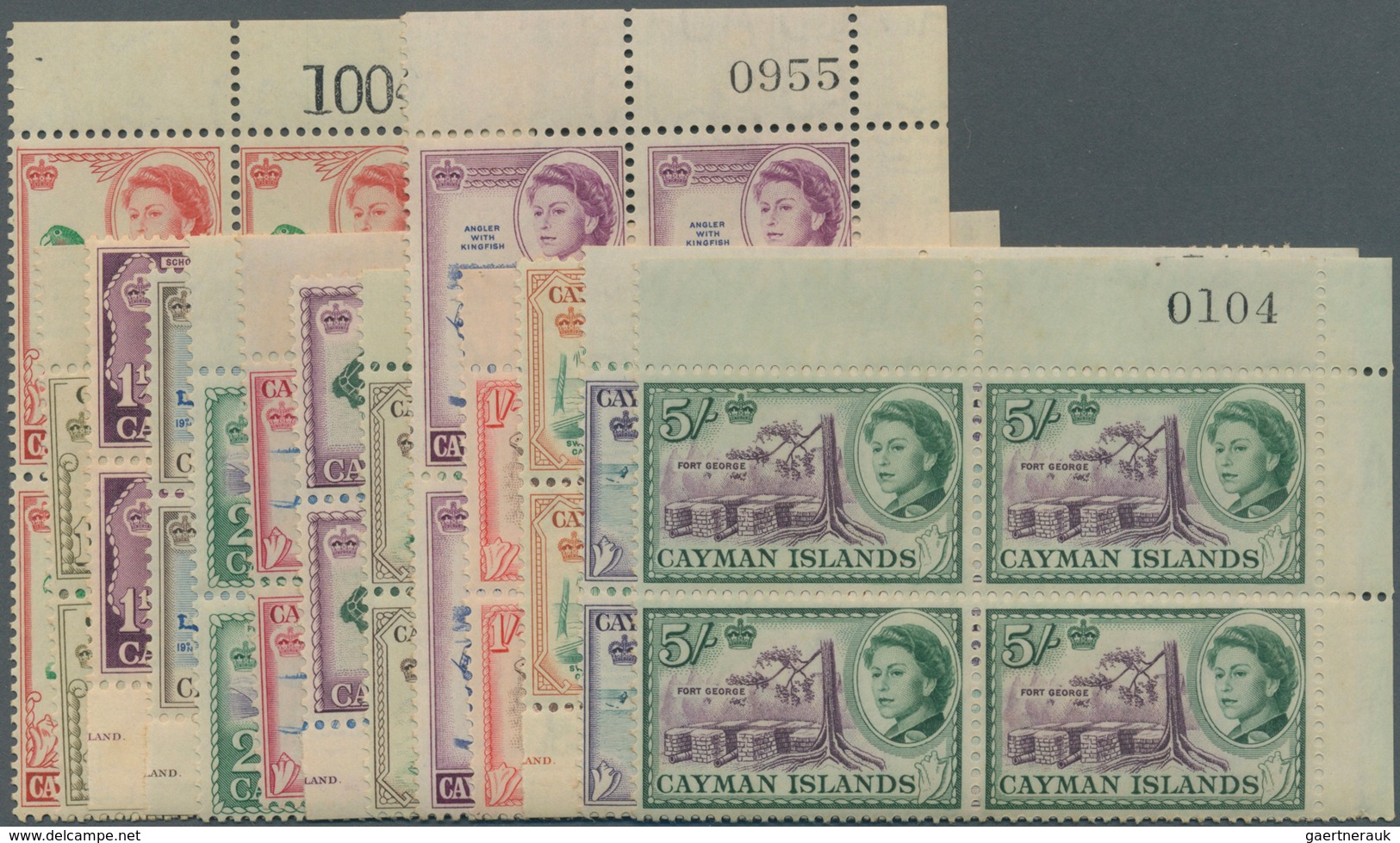 Kaiman-Inseln / Cayman Islands: 1962, QEII Definitives Complete Set Of 15 In Blocks Of Four From Dif - Kaimaninseln