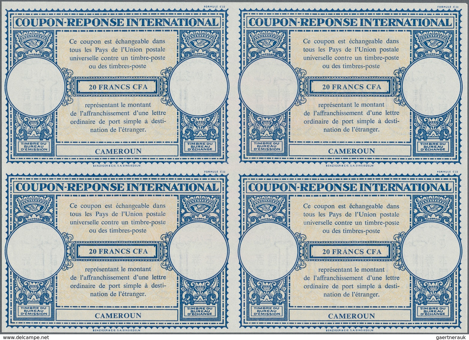Kamerun: 1954. International Reply Coupon 20 Francs CFA (London Type) In An Unused Block Of 4. Issue - Cameroun (1960-...)