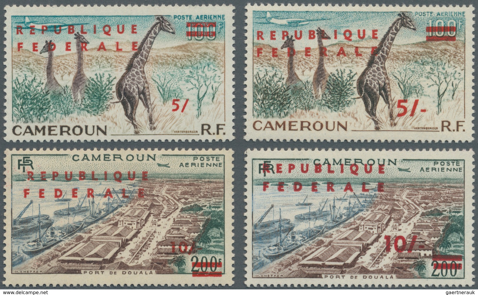Kamerun: 1961/1962, Definitives Three High Values 5sh. On 100fr. To £1 On 500fr. With Red Overprint - Kamerun (1960-...)