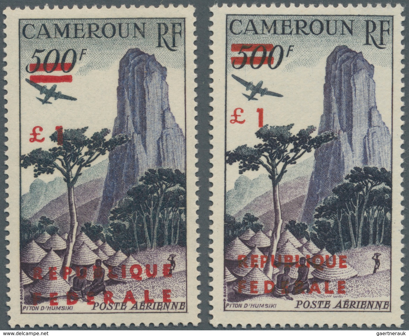 Kamerun: 1961/1962, Definitives Three High Values 5sh. On 100fr. To £1 On 500fr. With Red Overprint - Cameroun (1960-...)