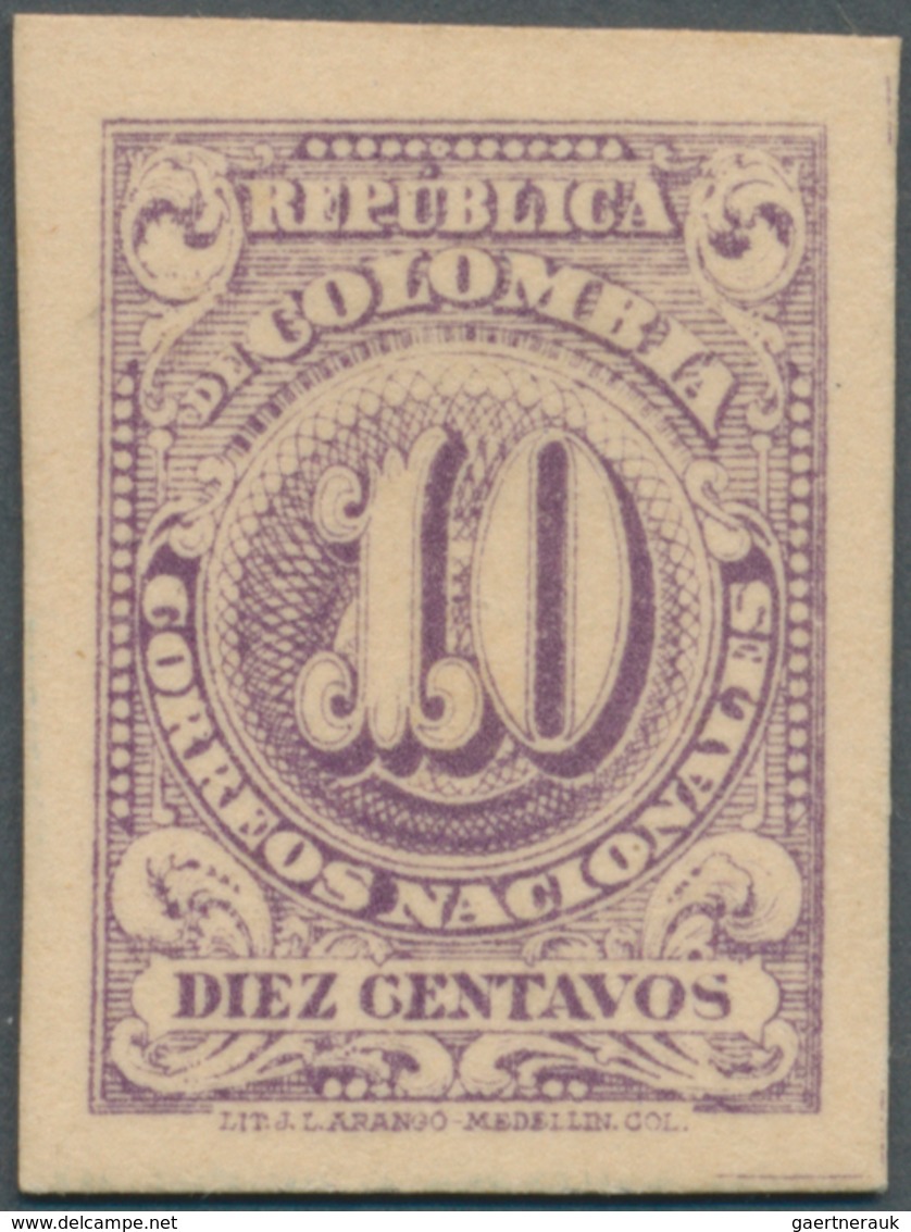 Kolumbien: 1904, 10 C. Violet Type I, Imperforated Proof On Cardboard Paper, Scarce - Colombie