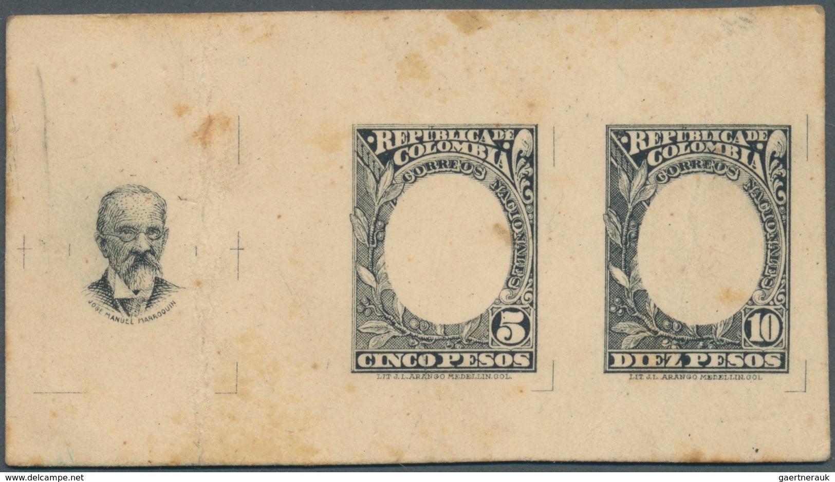 Kolumbien: 1904, 5 And 10 P. Frame Plus Medaillon-head, Proof On Cardboard, On Reversed Datestamp "J - Kolumbien