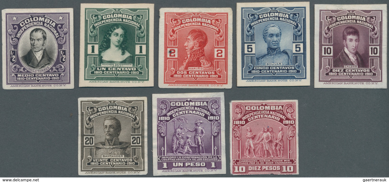 Kolumbien: 1910, Centennial Celebration, Complete Set Of Plate Proofs. - Colombie