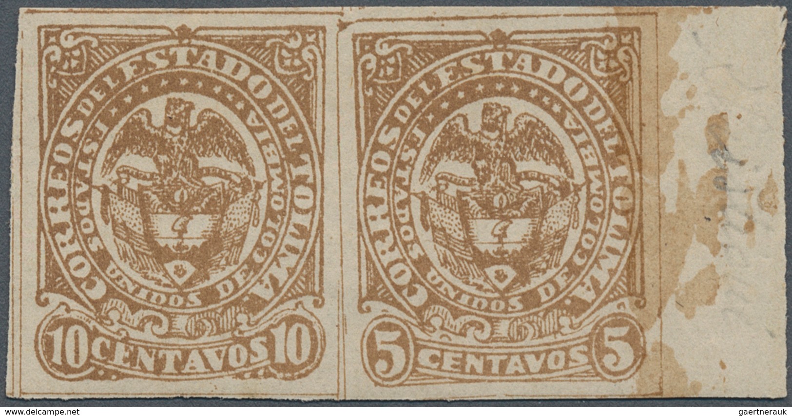 Kolumbien - Departamentos: Tolima: 1886, 5 C. Brown Se-tenent With Error 10C. Brown, Marginal Pair M - Kolumbien