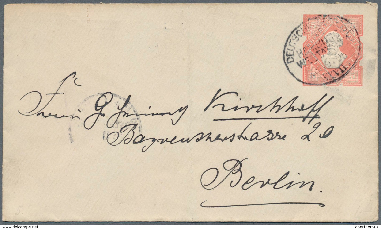 Liberia: 1905, 5 C Carmine Roberts, Postal Stationery Envelope, Sent By DEUTSCHE SEEPOST / LINIE HAM - Liberia