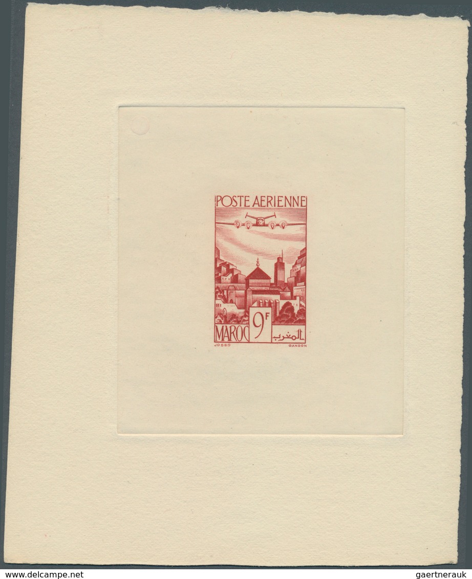 Marokko: 1947, Airmails, 9fr. Brownish Red, 40fr. Yellow-green And 50fr. Violet-brown, Three Epreuve - Briefe U. Dokumente