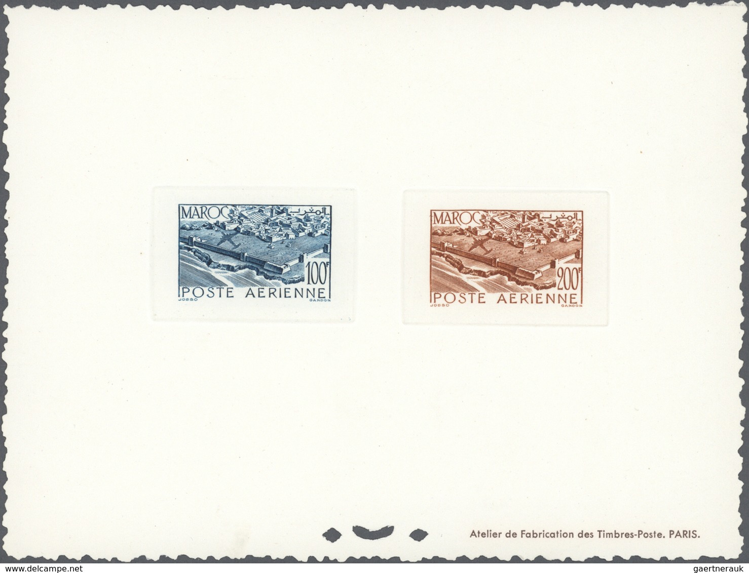 Marokko: 1947, Airmails, Two Epreuve Collective In Issued Colours: 9fr./40fr./50fr. And 100fr./200fr - Briefe U. Dokumente