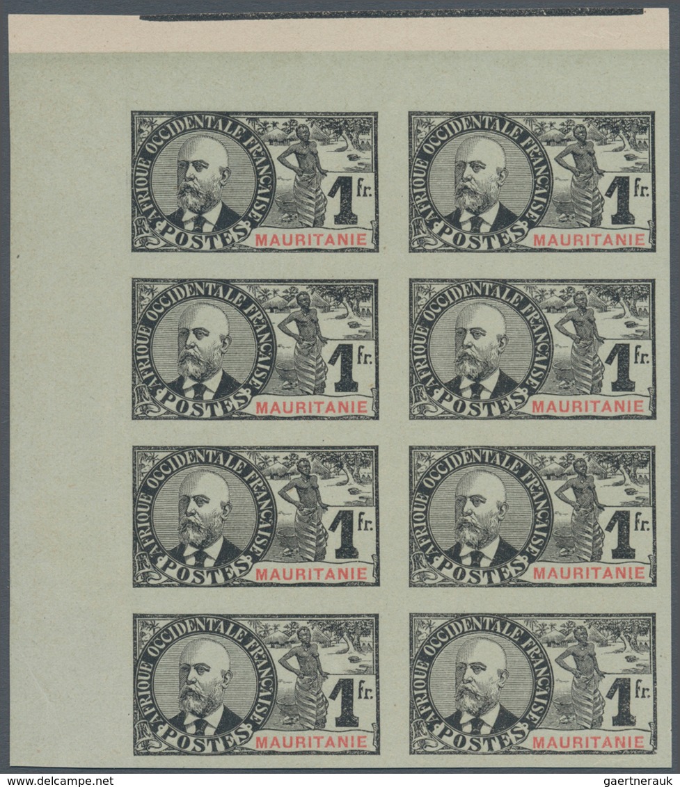 Mauretanien: 1906/1907, 1fr. "Governor Ballay" IMPERFORATE Marginal Block Of Eight From The Upper Le - Sonstige & Ohne Zuordnung