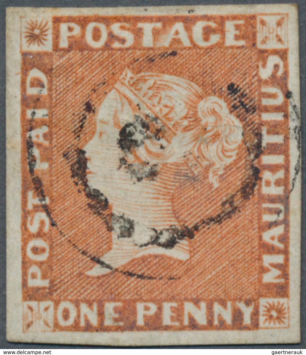 Mauritius: 1848-59 QV 1d. Orange-vermilion, EARLIEST IMPRESSION, Used And Cancelled By Double-ring N - Mauritius (...-1967)